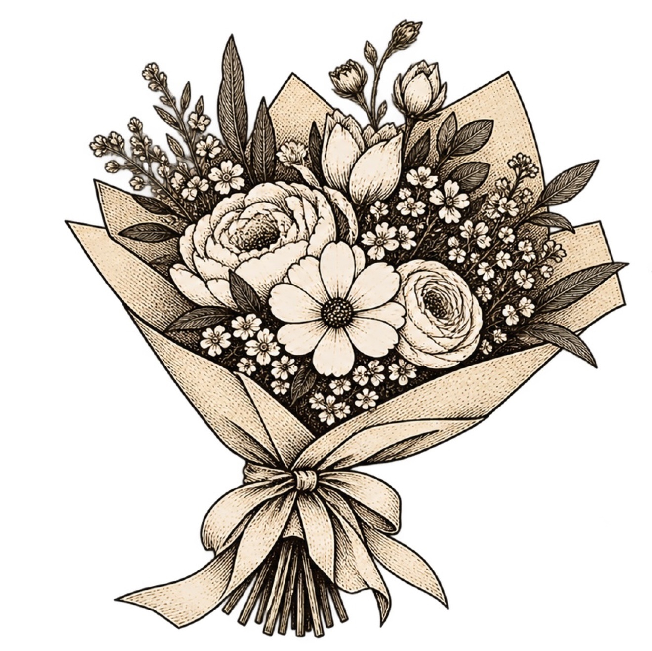 Wrapped bouquet illustration